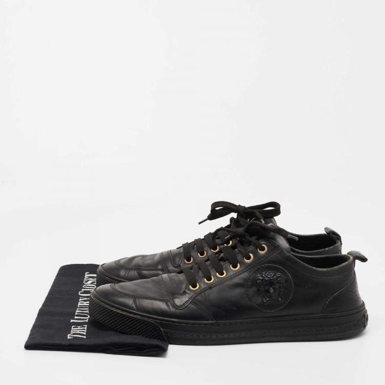 Pre Owned Versace Black Leather Medusa Low Top Lace Up Sneakers Size 42 