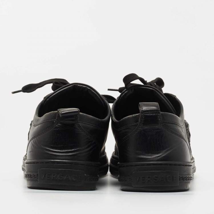 Pre Owned Versace Black Leather Medusa Low Top Lace Up Sneakers Size 42 