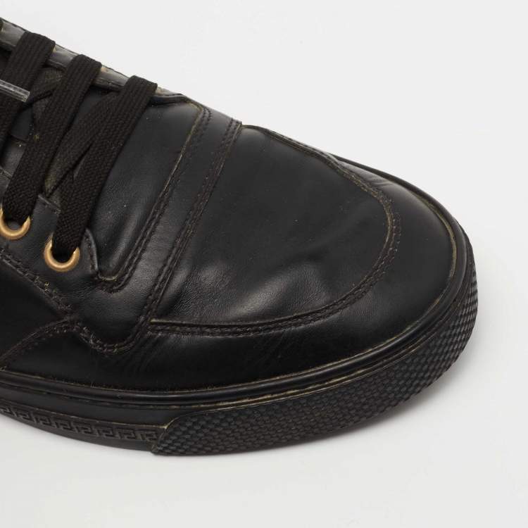 Pre Owned Versace Black Leather Medusa Low Top Lace Up Sneakers Size 42 