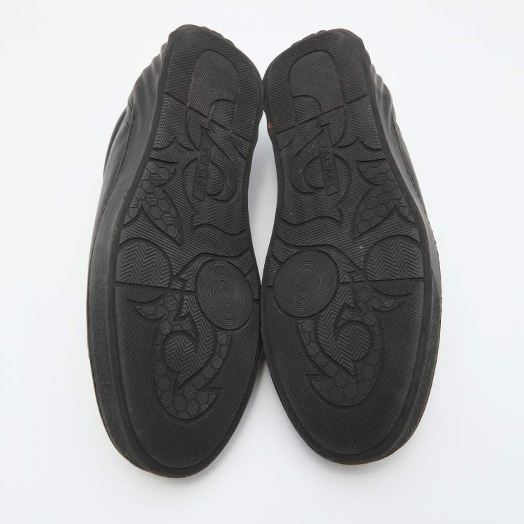 Pre Owned Versace Black Leather Medusa Low Top Lace Up Sneakers Size 44