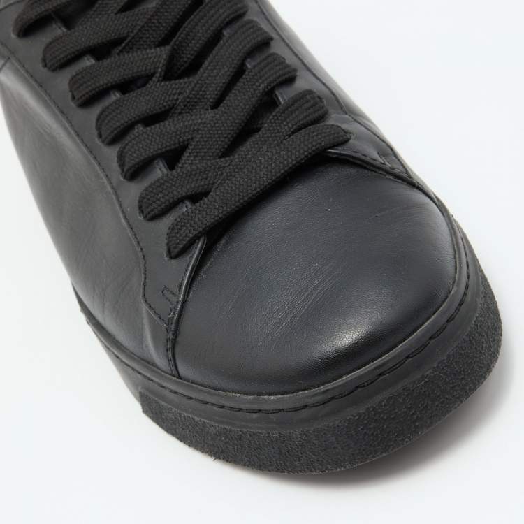 Pre Owned Versace Black Leather Medusa Low Top Lace Up Sneakers Size 44