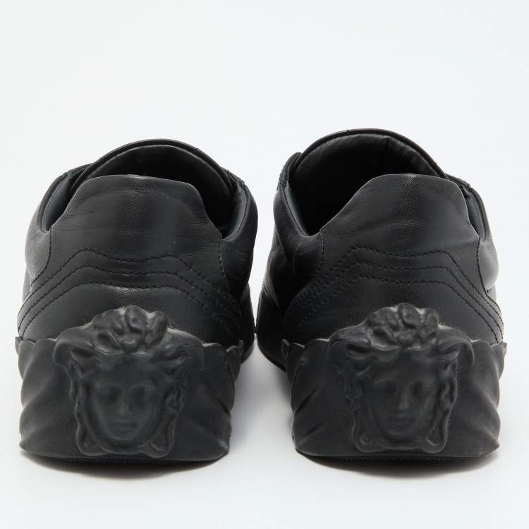 Pre Owned Versace Black Leather Medusa Low Top Lace Up Sneakers Size 44