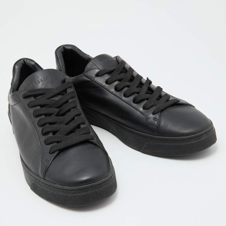 Pre Owned Versace Black Leather Medusa Low Top Lace Up Sneakers Size 44