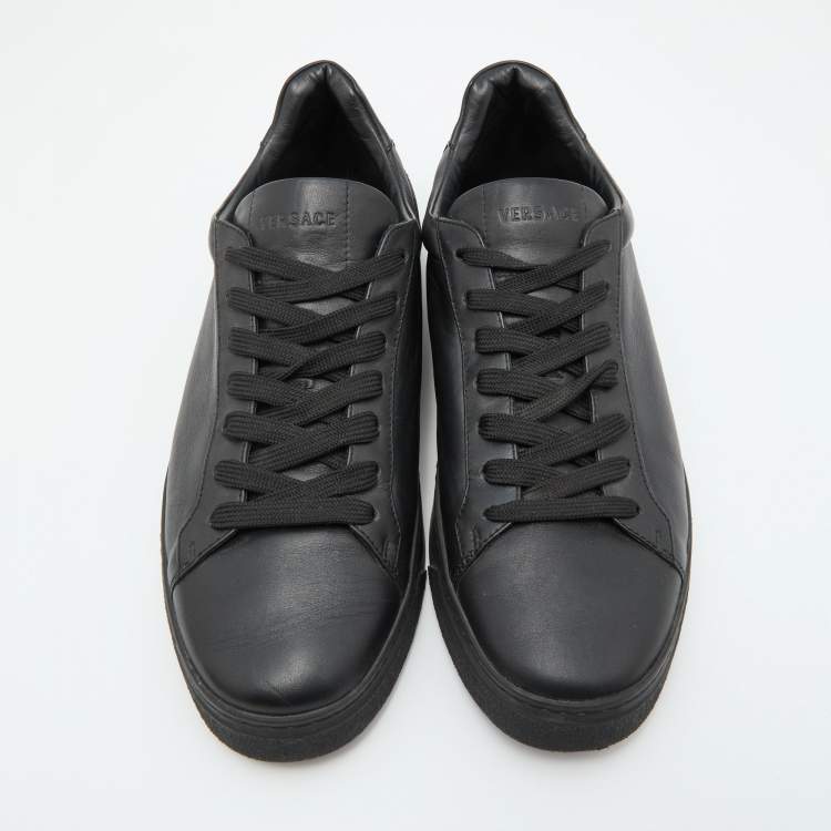 Pre Owned Versace Black Leather Medusa Low Top Lace Up Sneakers Size 44
