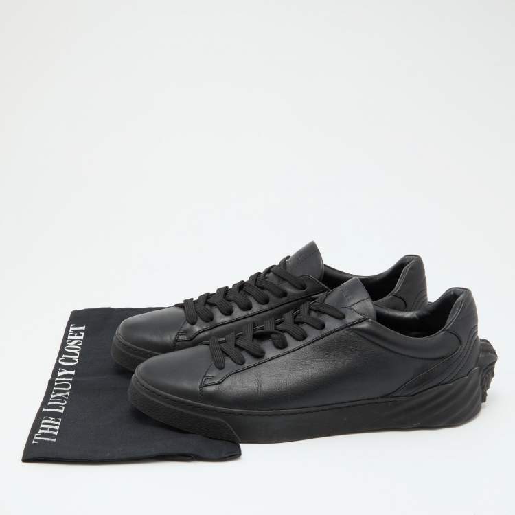 Pre Owned Versace Black Leather Medusa Low Top Lace Up Sneakers Size 44