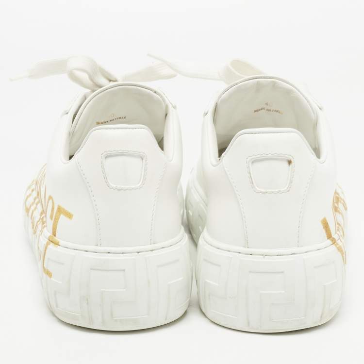 Pre Owned Versace White Leather Greca Logo Sneakers Size 40