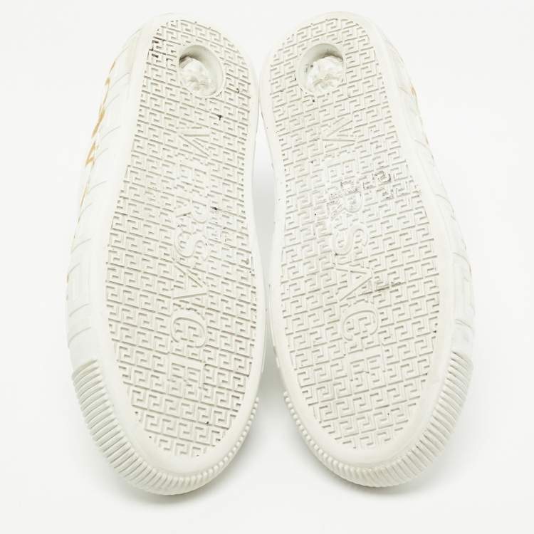 Pre Owned Versace White Leather Greca Logo Sneakers Size 40