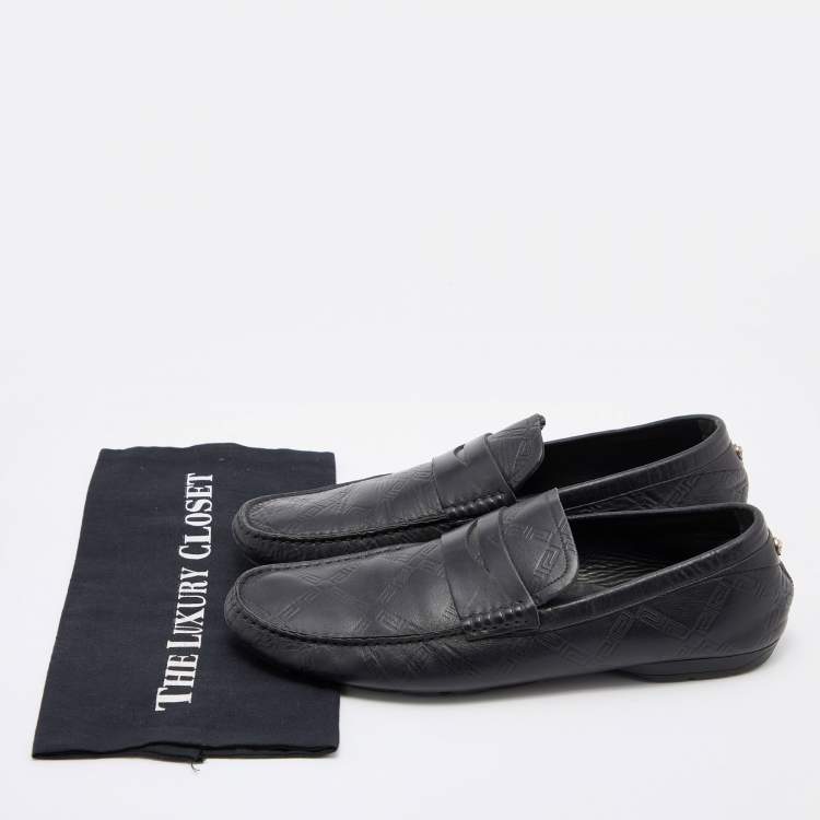 Pre Owned Versace Black Leather Penny Slip On Loafers Size 43