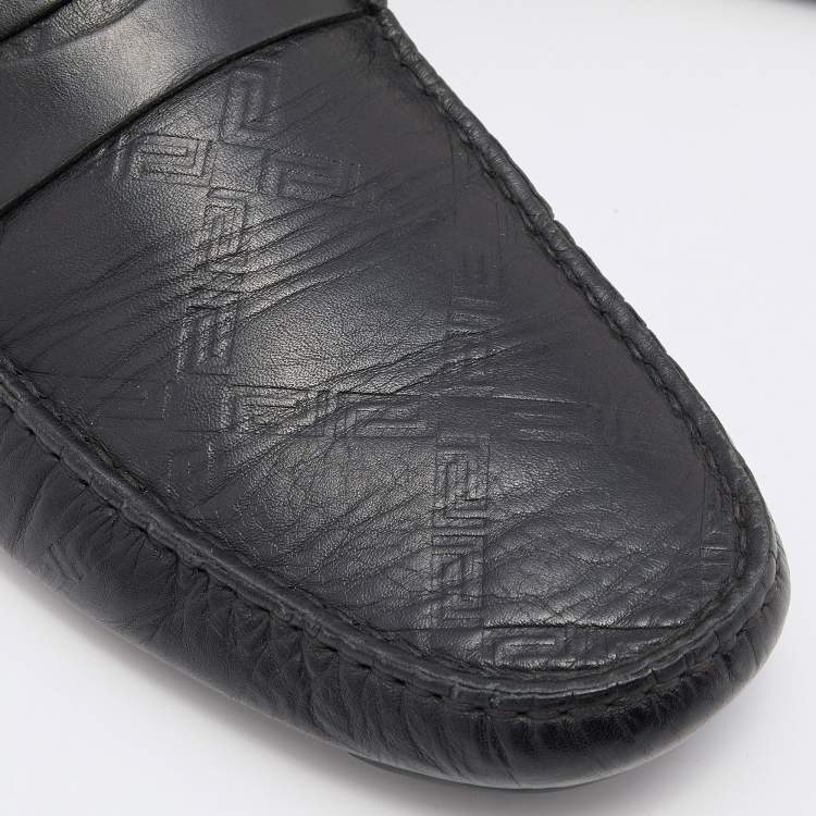 Pre Owned Versace Black Leather Penny Slip On Loafers Size 43