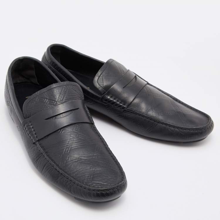 Pre Owned Versace Black Leather Penny Slip On Loafers Size 43