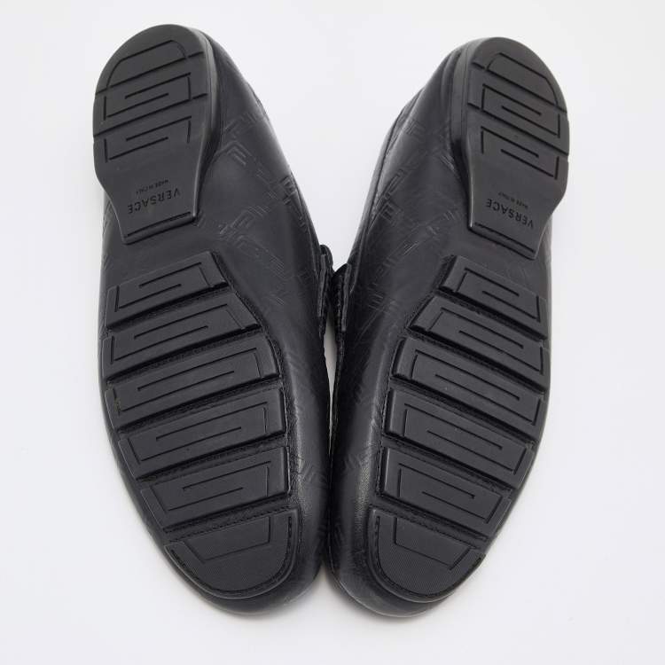 Pre Owned Versace Black Leather Penny Slip On Loafers Size 43