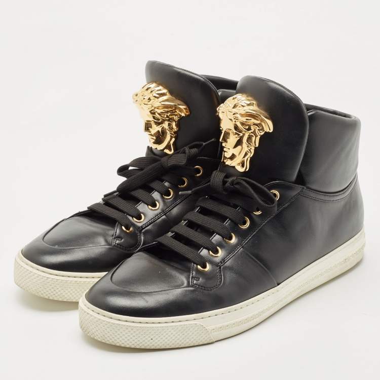 Versace Black Leather Medusa Lace High Top Sneakers Size 42.5
