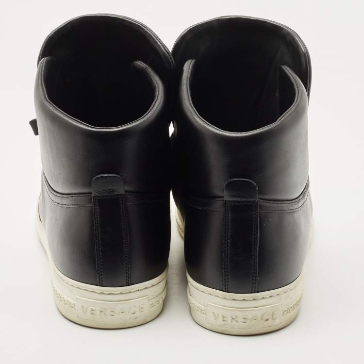 Pre Owned Versace Black Leather Medusa Lace High Top Sneakers Size 42.5