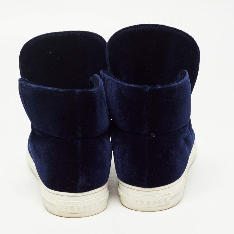 Pre Owned Versace Dark Blue Velvet Palazzo Medusa High Top Sneakers Size 44