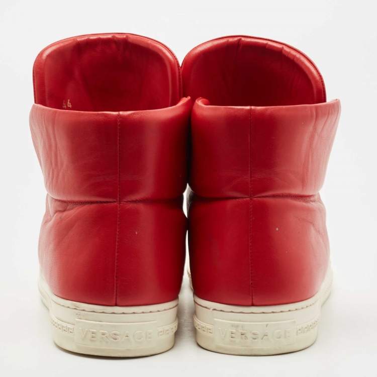 Pre Owned Versace Red Leather Palazzo Medusa High Top Sneakers Size 44