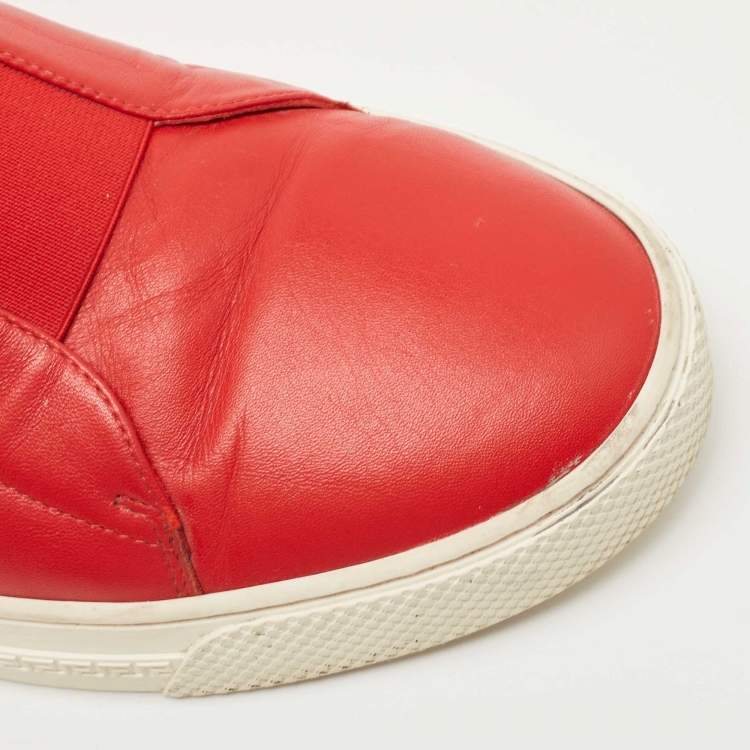 Pre Owned Versace Red Leather Palazzo Medusa High Top Sneakers Size 44