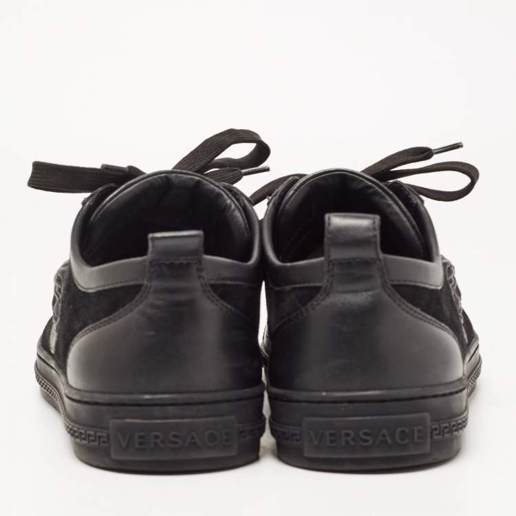 Pre Owned Versace Black Suede and Leather Medusa Low Top Sneakers Size 41.5