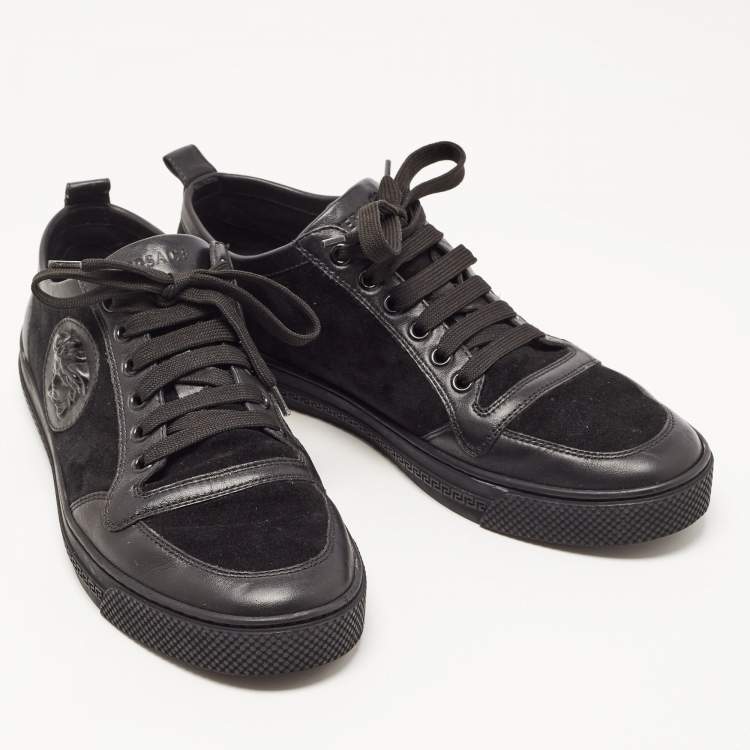 Pre Owned Versace Black Suede and Leather Medusa Low Top Sneakers Size 41.5