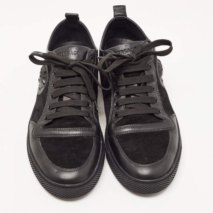 Pre Owned Versace Black Suede and Leather Medusa Low Top Sneakers Size 41.5