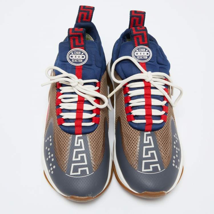 Pre Owned Versace Multicolour Mesh,Neoprene and Suede Sneakers Size 45