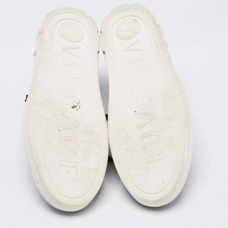 Pre Owned Versace Black Leather Low Top Sneakers Size 42