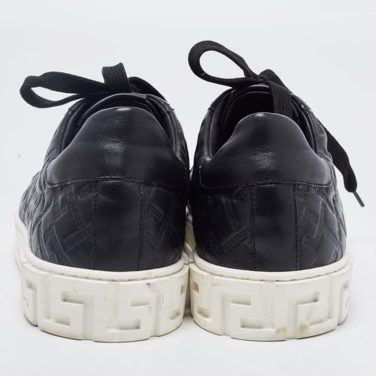Pre Owned Versace Black Leather Low Top Sneakers Size 42