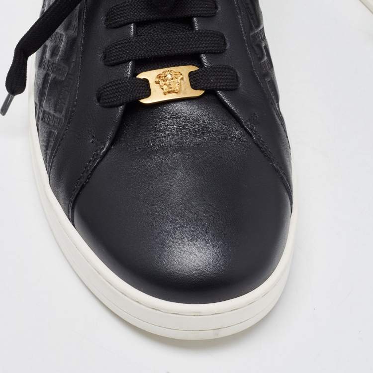 Pre Owned Versace Black Leather Low Top Sneakers Size 42