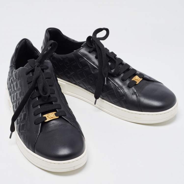 Pre Owned Versace Black Leather Low Top Sneakers Size 42