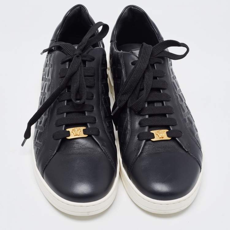 Pre Owned Versace Black Leather Low Top Sneakers Size 42