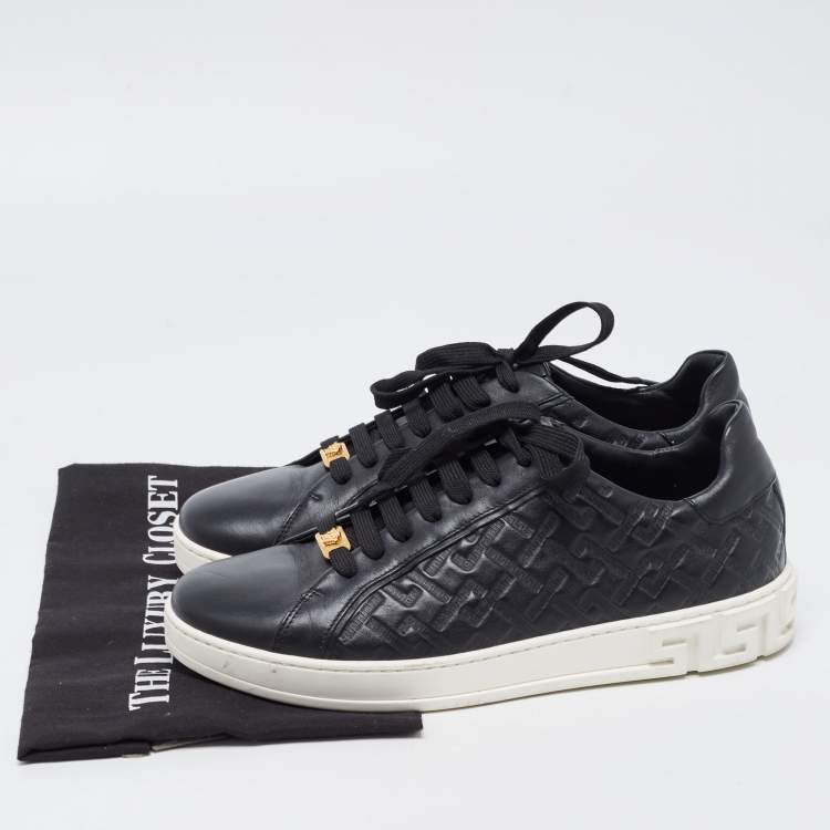 Pre Owned Versace Black Leather Low Top Sneakers Size 42