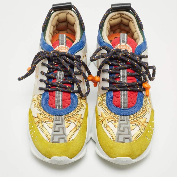 Pre Owned Versace Multicolor Suede and PVC Chain Reaction Low Top Sneakers Size 41