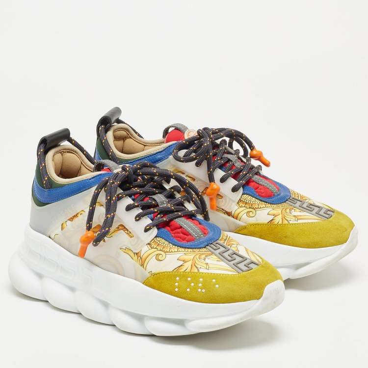 Pre Owned Versace Multicolor Suede and PVC Chain Reaction Low Top Sneakers Size 41