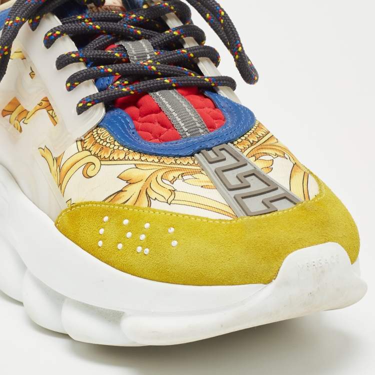 Pre Owned Versace Multicolor Suede and PVC Chain Reaction Low Top Sneakers Size 41