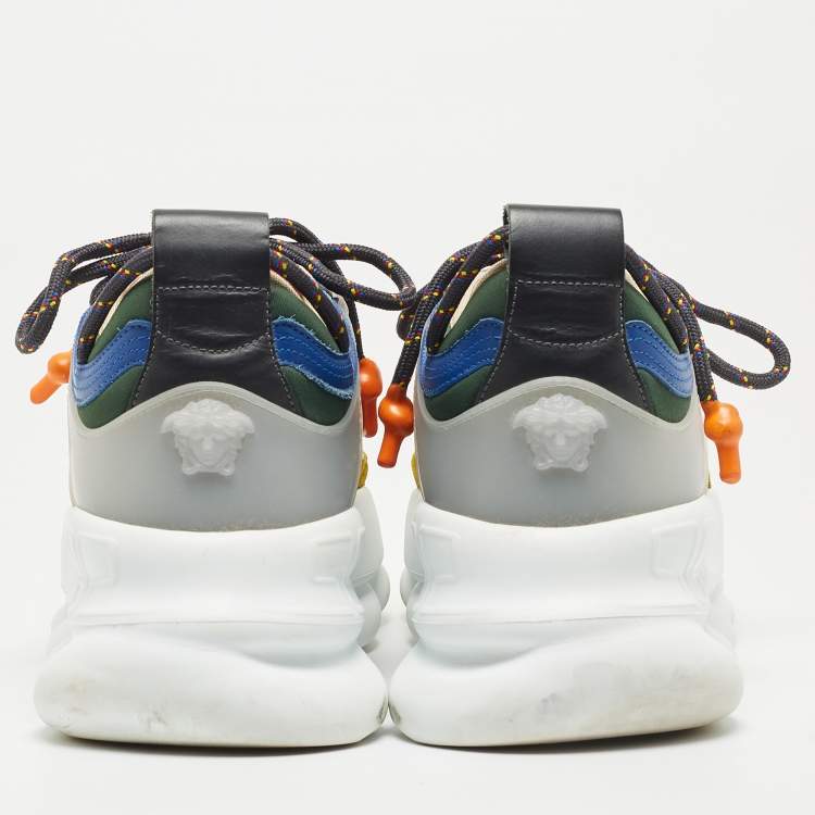 Pre Owned Versace Multicolor Suede and PVC Chain Reaction Low Top Sneakers Size 41