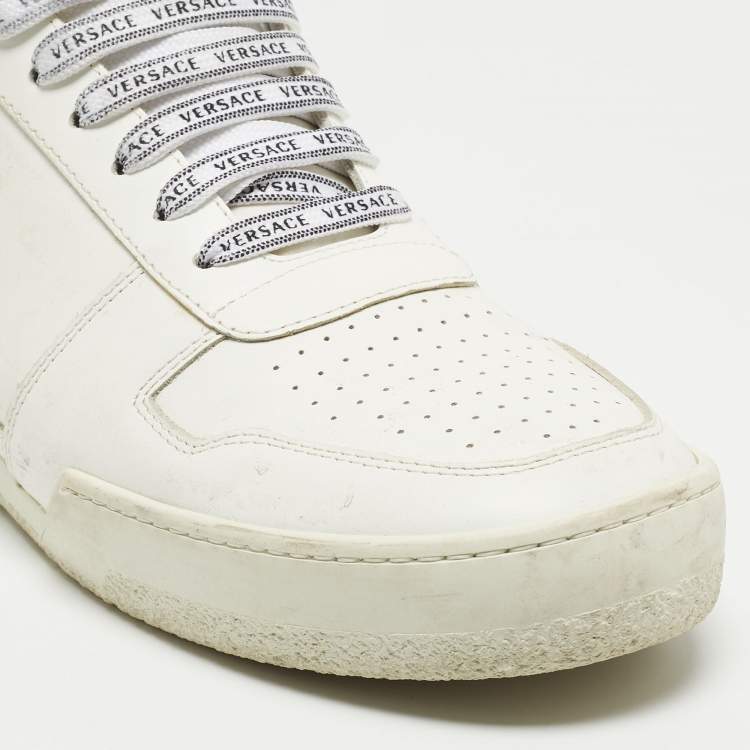 Pre Owned Versace White Leather Ilus Sneakers Size 42