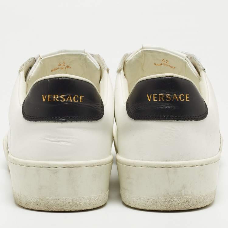 Pre Owned Versace White Leather Ilus Sneakers Size 42