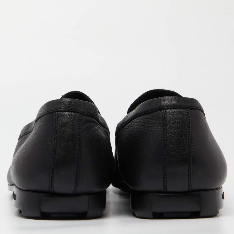 Pre Owned Versace Black Leather Medusa Buckle Slip On Loafers Size 46