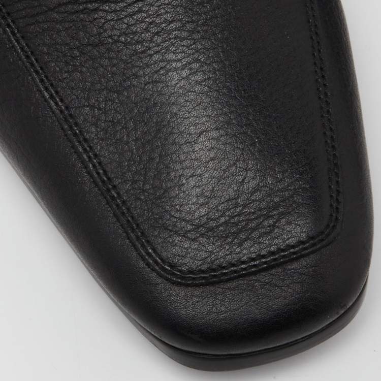 Pre Owned Versace Black Leather Medusa Buckle Slip On Loafers Size 46