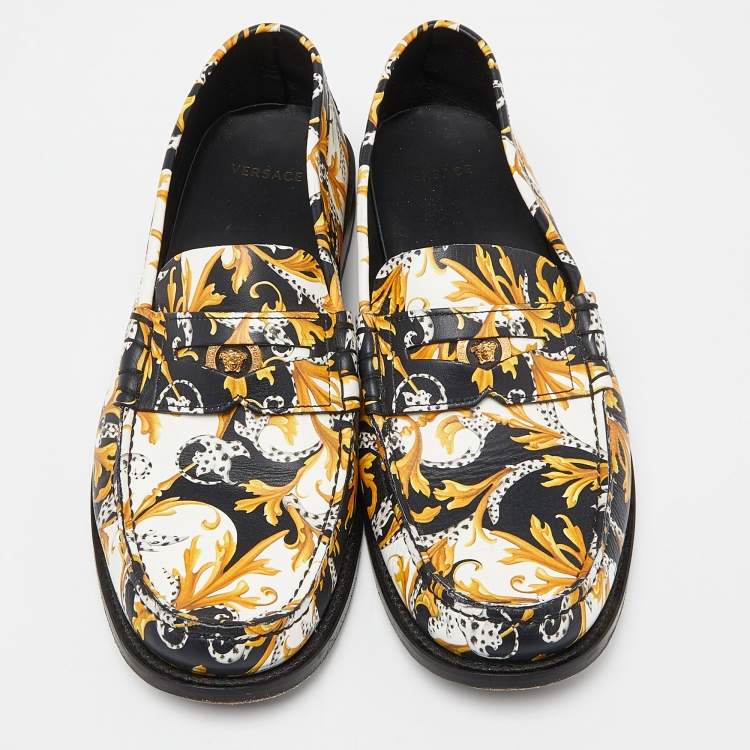 Pre Owned Versace Multicolor Leather Baroque Drivers Loafers Size 44