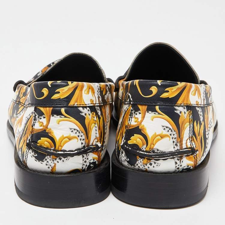 Pre Owned Versace Multicolor Leather Baroque Drivers Loafers Size 44