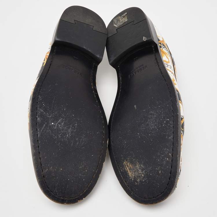 Pre Owned Versace Multicolor Leather Baroque Drivers Loafers Size 44