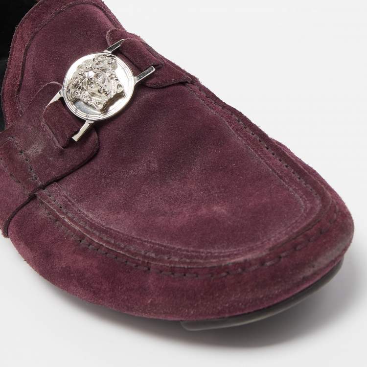 Pre Owned Versace Purple Suede Medusa Loafers Size 43