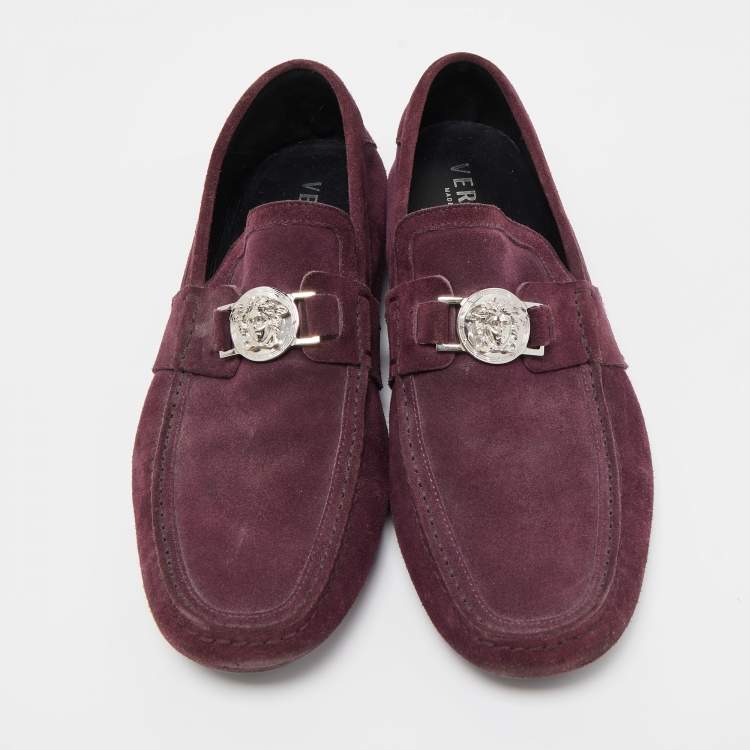 Pre Owned Versace Purple Suede Medusa Loafers Size 43