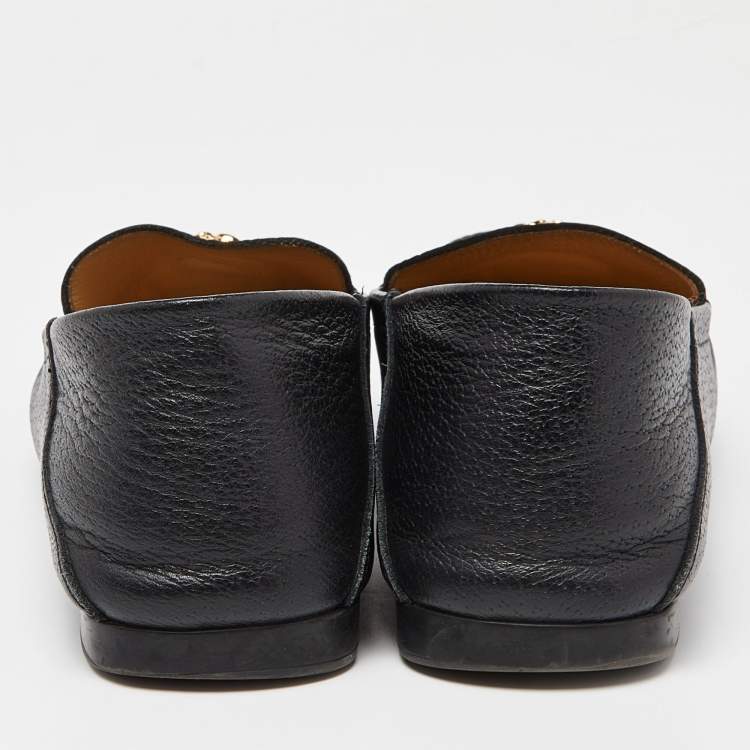 Pre Owned Versace Black Leather Medusa Low Top Loafers Size 43