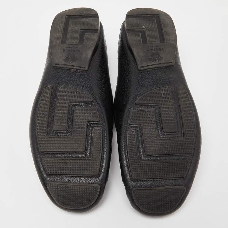 Pre Owned Versace Black Leather Medusa Low Top Loafers Size 43