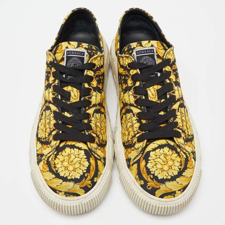 Pre Owned Versace Yellow/Black Canvas Greca Barocco Low Top Sneakers Size 43