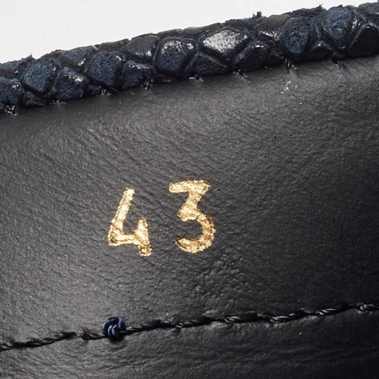 Pre Owned Versace Blue Lizard Embossed Leather Medusa Slip On Loafers Size 43