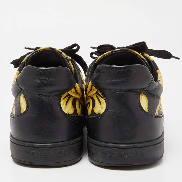 Pre Owned Versace Yellow/Black/Yellow Greca Barocco Low Top Sneakers Size 43
