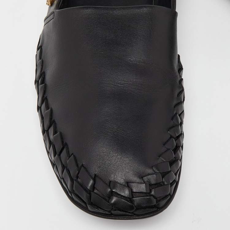 Pre Owned Versace Black Leather Medusa Slip on Loafers Size 42