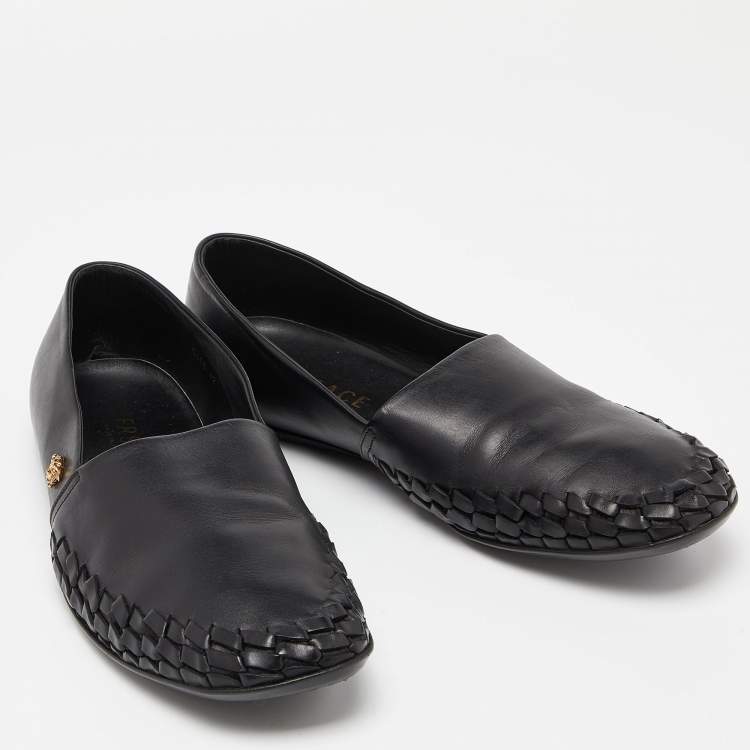 Pre Owned Versace Black Leather Medusa Slip on Loafers Size 42